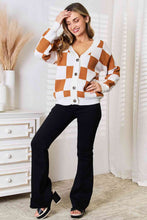 Load image into Gallery viewer, Double Take Checkered Button Down Dropped Shoulder Cardigan
