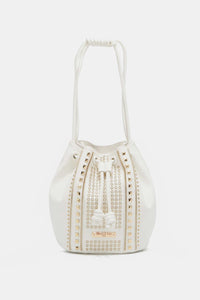 Nicole Lee Solid Color Studded Pebbled Vegan Leather Bucket Bag