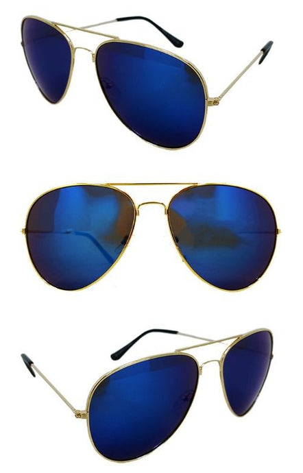 Cramilo Eyewear Classic Aviator Mirrored Blue Tinted Sunglasses