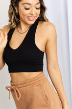 Load image into Gallery viewer, Zenana Solid Black Ribbed Textured Racerback Cropped Top
