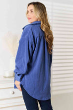 Load image into Gallery viewer, Heimish Dusty Blue Button Down Woven Shacket
