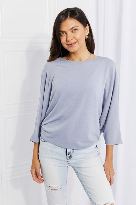 Andree by Unit Misty Blue Three Quarter Dolman Sleeve Top