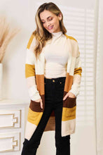 Cargar imagen en el visor de la galería, Woven Right Color Block Striped Soft Knit Longline Cardigan
