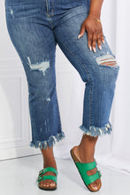Load image into Gallery viewer, RISEN Undone High Waisted Fringe Raw Hem Straight Leg Blue Denim Jeans
