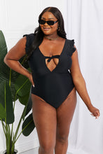 Carregar imagem no visualizador da galeria, Marina West Swim Solid Black Ruffle Plunge Tie One-Piece Swimwear
