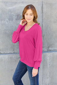 Basic Bae Solid Color Lantern Sleeve Top