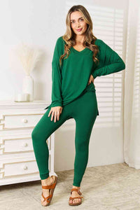 Zenana Dark Green Two Piece Loungewear Set