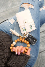 Load image into Gallery viewer, Aili&#39;s Corner Wood Leopard Beaded Key Ring Wallet Bracelet
