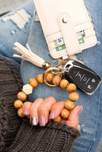 Load image into Gallery viewer, Aili&#39;s Corner Wood Leopard Beaded Key Ring Wallet Bracelet
