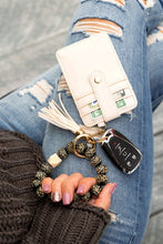 Load image into Gallery viewer, Aili&#39;s Corner Wood Leopard Beaded Key Ring Wallet Bracelet
