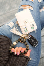 Cargar imagen en el visor de la galería, Aili&#39;s Corner Wood Leopard Beaded Key Ring Wallet Bracelet
