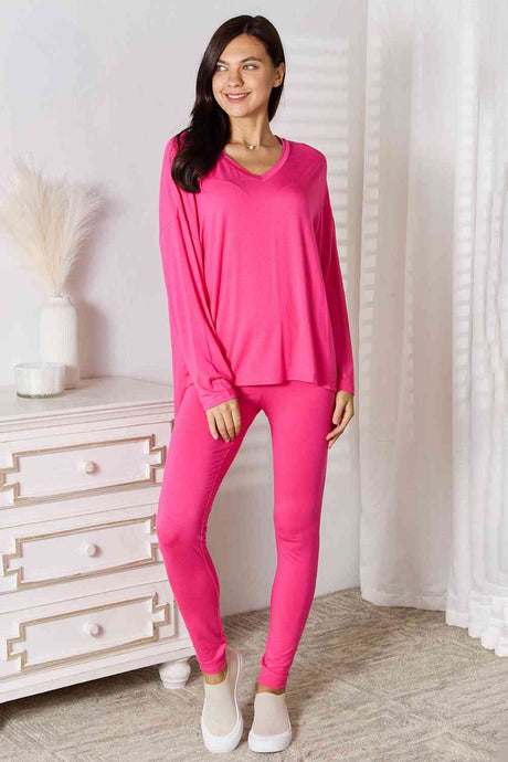 Basic Bae Solid Color Soft Woven Two Piece Loungewear Set