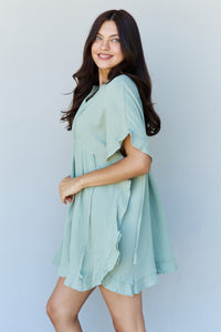 Ninexis Sage Green Tie Front Ruffle Trim Dress