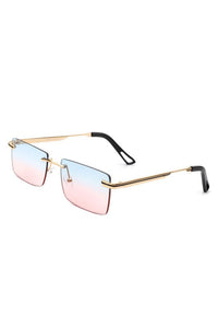 Cramilo Eyewear Rectangle Rimless Retro Flat Top Tinted Sunglasses