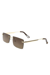 Cramilo Eyewear Rectangle Rimless Retro Flat Top Tinted Sunglasses