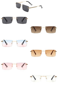 Cramilo Eyewear Rectangle Rimless Retro Flat Top Tinted Sunglasses