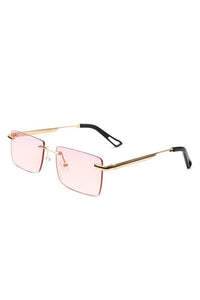 Cramilo Eyewear Rectangle Rimless Retro Flat Top Tinted Sunglasses