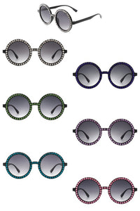 Cramillo Eyewear Women's Round Rhinestone Embellished Tinted Sunglasses