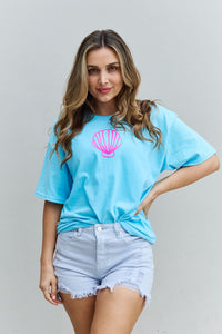 Sweet Claire Aqua Blue Pink Graphic Short Sleeve Tee Shirt