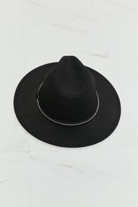 Fame Solid Black Rhinestone Embellished Wide Brim Hat