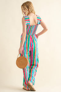 And The Why Multicolor Striped Smocked Jumpsuit