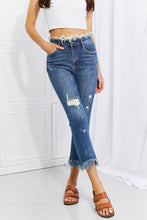 Cargar imagen en el visor de la galería, RISEN Undone High Waisted Fringe Raw Hem Straight Leg Blue Denim Jeans
