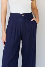Ladda upp bild till gallerivisning, And The Why Navy Blue Pleated Linen Pants
