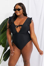 Carregar imagem no visualizador da galeria, Marina West Swim Solid Black Ruffle Plunge Tie One-Piece Swimwear
