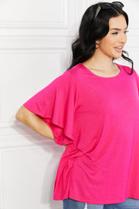 Yelete Hot Pink Short Flutter Sleeve Top