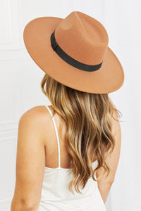 Fame Solid Brown Ribbon Detailed Wide Brim Hat