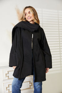 HEYSON Black Built In Scarf Open Front Cardigan