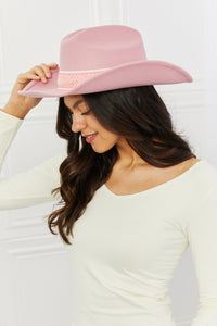 Fame Blush Pink Silver Chain Pearl Accented Cowboy Hat