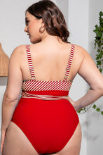 Load image into Gallery viewer, LYB Swimwear Solid Striped Contrast Tie Waist One Piece Swimsuit
