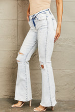 Load image into Gallery viewer, BAYEAS Malibu Mid Rise Acid Washed Distressed Flared Leg Blue Denim Jeans
