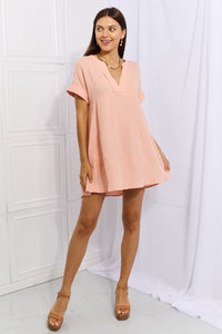 HEYSON Peach Gauze Textured Tiered Ruffle Mini Dress