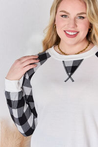 Hailey & Co Solid Plaid Contrast Long Raglan Sleeve Top