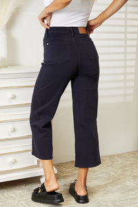 Judy Blue Monique High Waist Tummy Control Garment Dyed Wide Cropped Jeans
