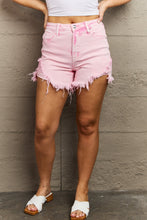 Load image into Gallery viewer, RISEN Kylie High Rise Distressed Raw Hem Pink Denim Shorts
