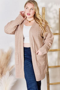 Hailey & Co Mocha Brown Open Front Soft Cable Knit Longline Cardigan