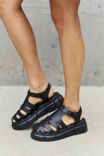 Load image into Gallery viewer, Qupid Solid Black Flat Platform Cage Strap Sandals
