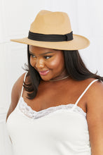 Load image into Gallery viewer, Fame Solid Tan Black Ribbon Detailed Wide Brim Hat
