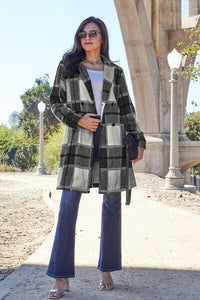 Double Take Plaid Button Down Lapel Collared Coat