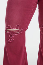 Ladda upp bild till gallerivisning, BAYEAS High Waisted Distressed Raw Hem Flared Leg Red Denim Jeans

