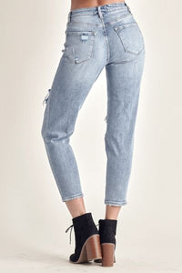 RISEN Distressed Cropped Blue Denim Skinny Jeans