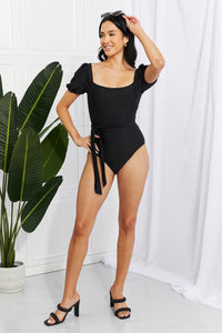 Marina West Swim Solid Black Puffy Sleeve One Piece