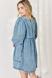 HEYSON Oversized Relaxed Fit Blue Denim Babydoll Dress