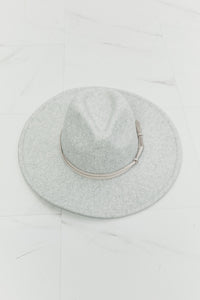 Fame Light Gray Vegan leather Knot Detailed Wide Brim Hat