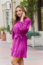 Load image into Gallery viewer, Jade By Jane Magenta Button Down Three Quarter Balloon Sleeve Mini Dress
