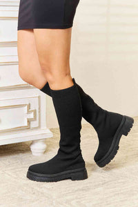 WILD DIVA Black Knee High Platform Sock Boots