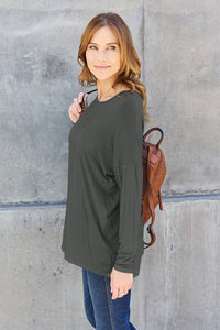 Basic Bae Solid Color Long Sleeve Dropped Shoulder Top